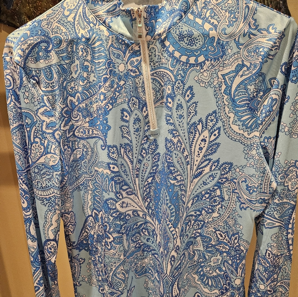 Cegolfs SPF 3/4 zip NWOT Blue Paisley Long Sleeve Top Large
